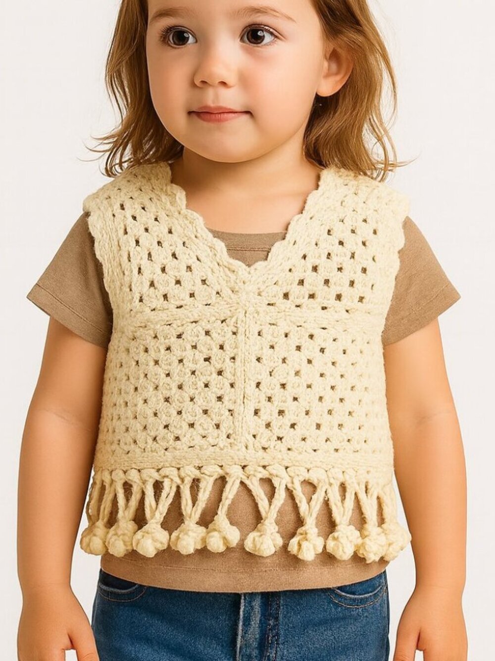 Charabia Crochet Fringe Sweater Vest Size 2 – Cream Boho Toddler Knitwear